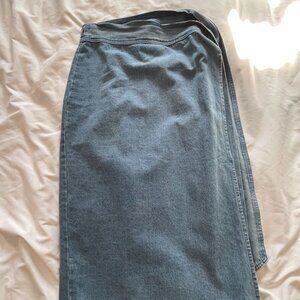 Never Fully Dressed Denim Jasper Midi Skirt Wrap Tie Cotton Blend Blue Womens L
